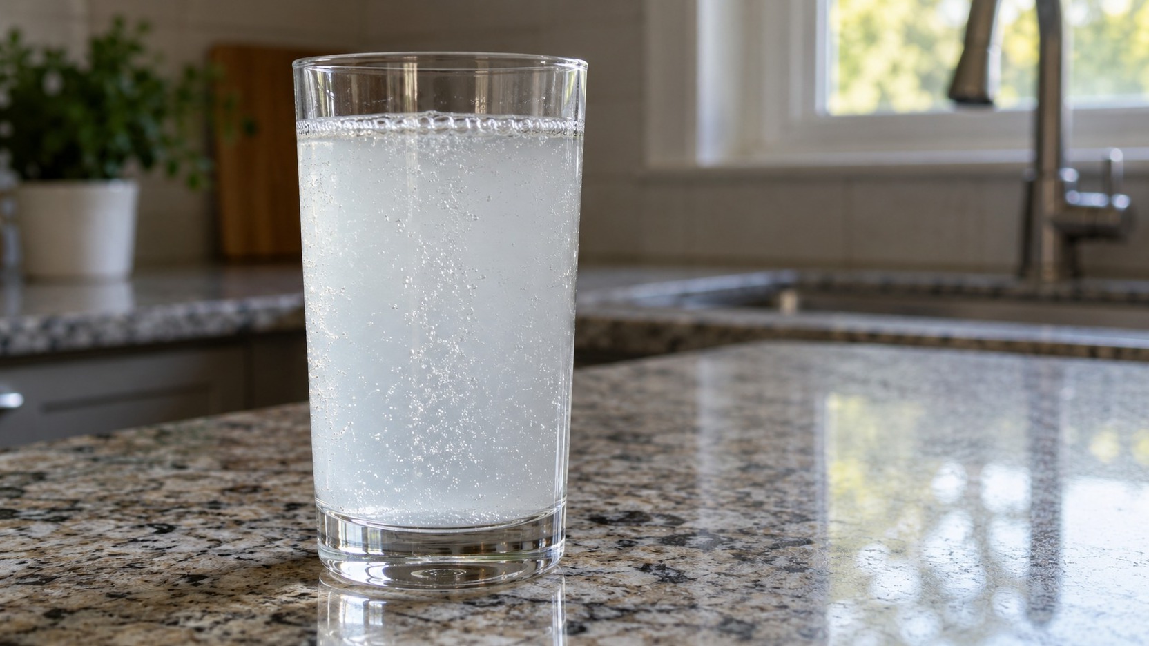 Vaso transparente con agua turbia observado a contraluz sin probarla para comprobar si la anomalía desaparece