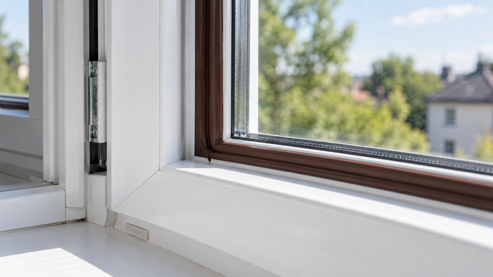 Burlete nuevo instalado en una ventana cerrada, inspeccionado desde el interior sin retirar la hoja ni tapar los orificios de drenaje