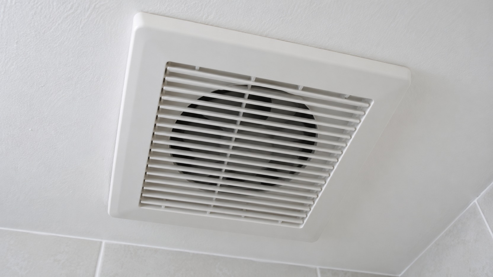 Extractor de baño con rejilla exterior limpia y puerta entreabierta para permitir el paso de aire durante la ventilación